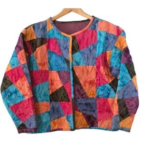 Quilted Jacket XL Womens Handmade Vintage Pattern Multicolor